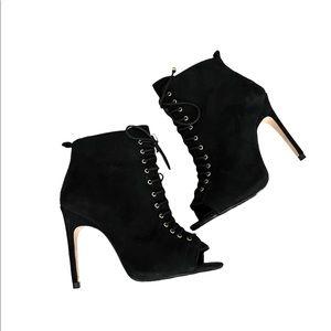 Zara Black Suede Open Toe Lace Up Boots
